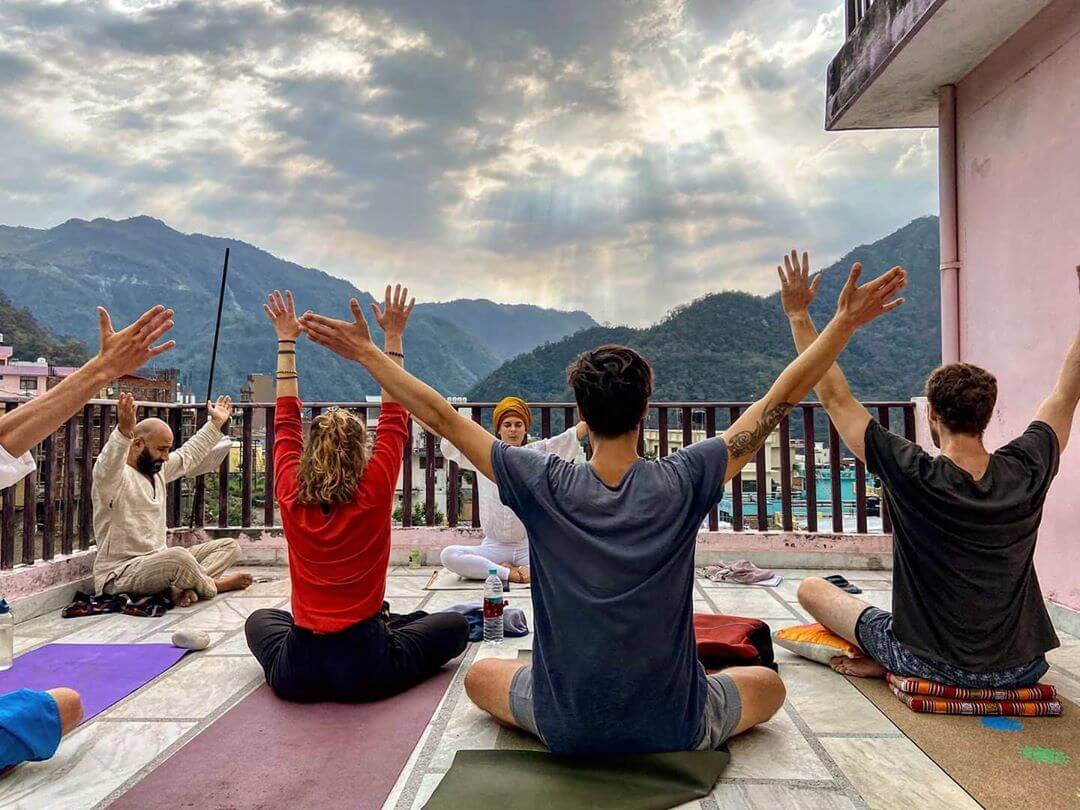 Yoga class on a rooftop