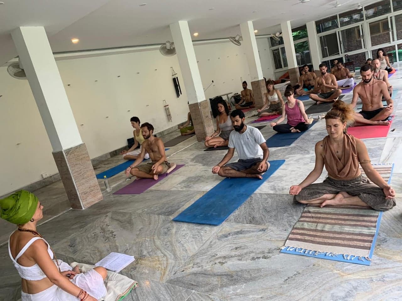 People during yoga class